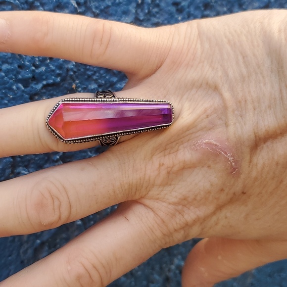 New Bi-Color Tourmaline 925 Silver Statement Ring. - Picture 3 of 10